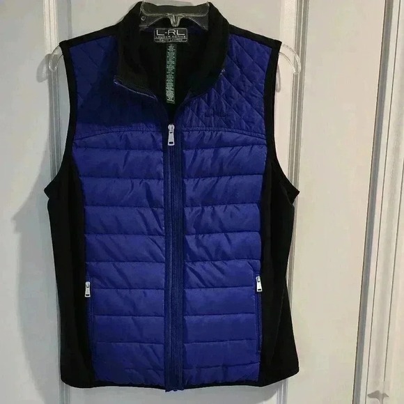 Lauren Active Ralph Lauren Vest Womens L Blue Black Puffer Zip Front - Picture 1 of 6